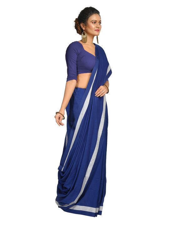 Blue pure Handspun Cotton Hand woven saree