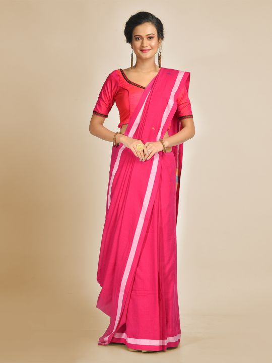 Deep Pink pure Handspun Cotton Hand woven saree