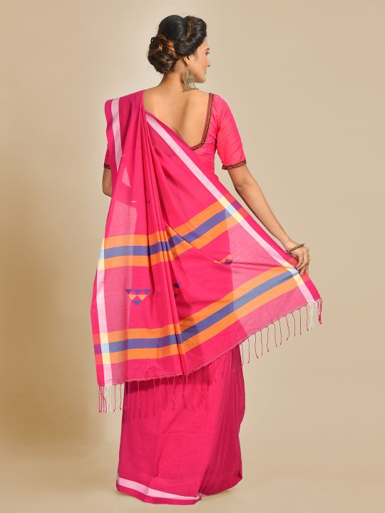 Deep Pink pure Handspun Cotton Hand woven saree