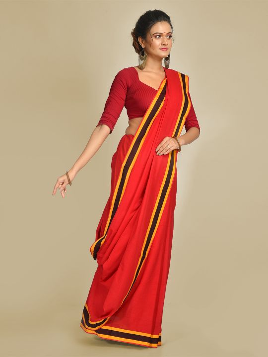 Red pure Handspun Cotton Hand woven saree