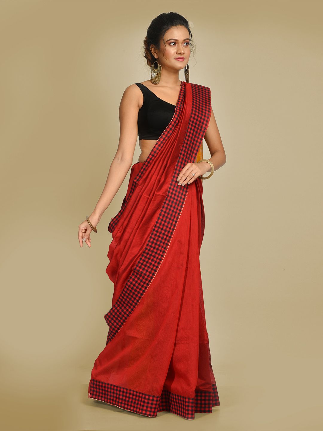 Maroon soft Cotton Hand woven saree