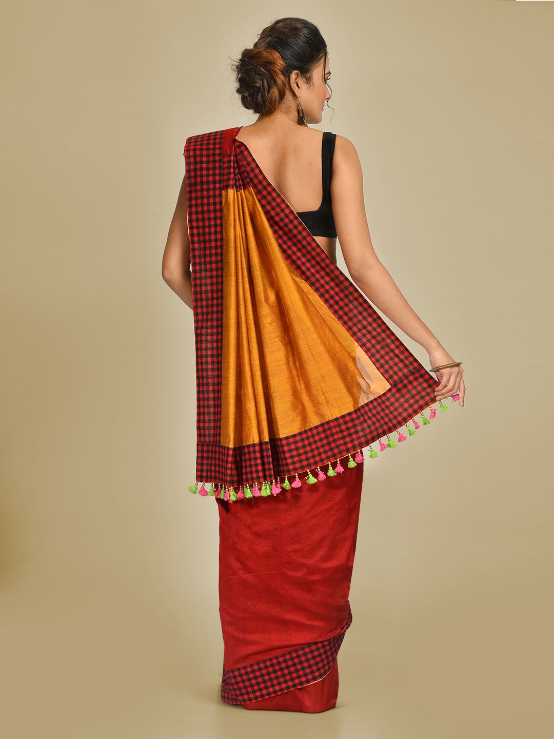 Maroon soft Cotton Hand woven saree