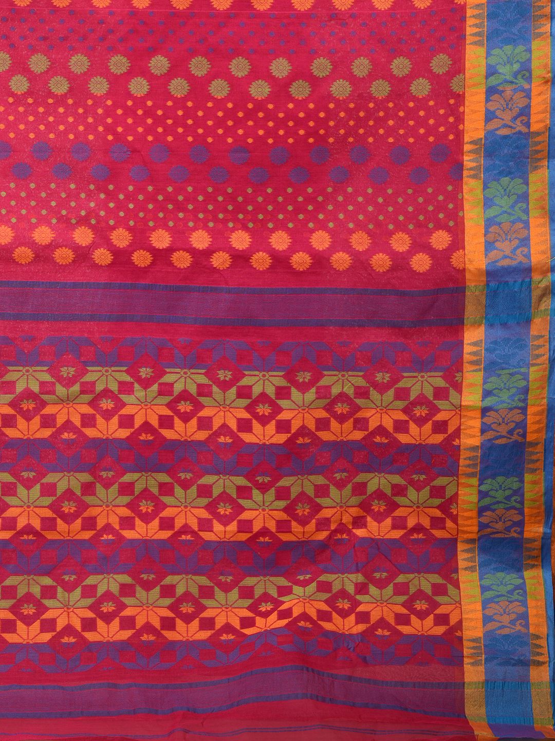 Mggenta Pure Cotton hand woven jamdani buti tant saree