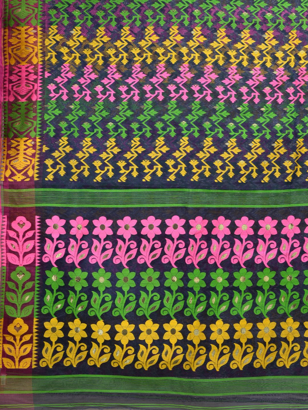 Multicolor Art Silk Cotton Blended Jamdani saree with starch