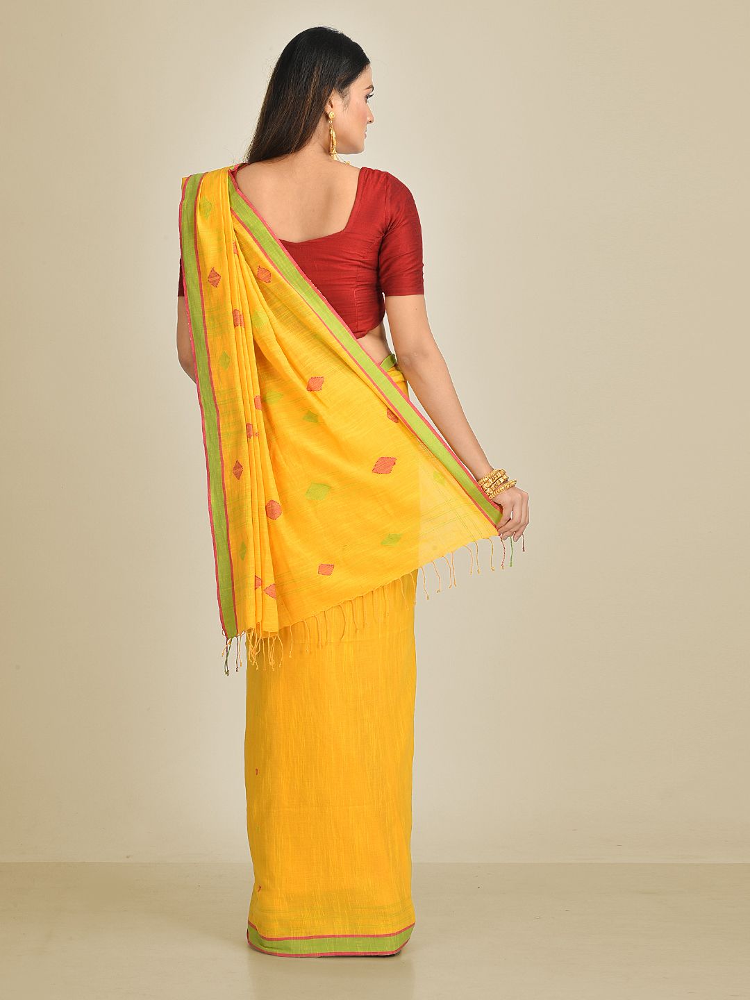 Yellow pure Cotton soft Hand oven saree