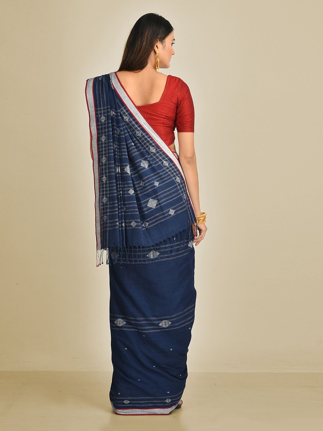 Blue Pure Cotton Hand woven soft saree with Jamdani work