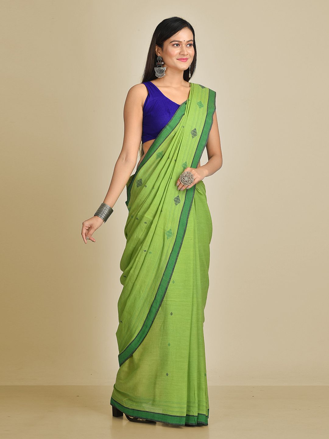 Green Pure Cotton Hand woven soft saree