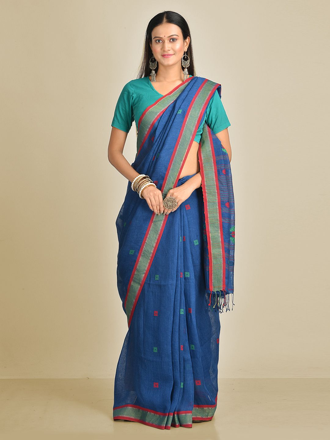 Blue Hand Woven Soft Linen Saree