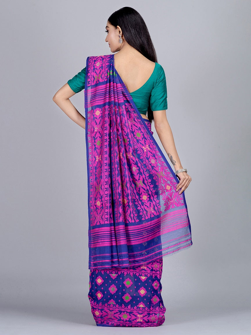 Multicolor Hand Woven Blended Cotton Jamdani Saree