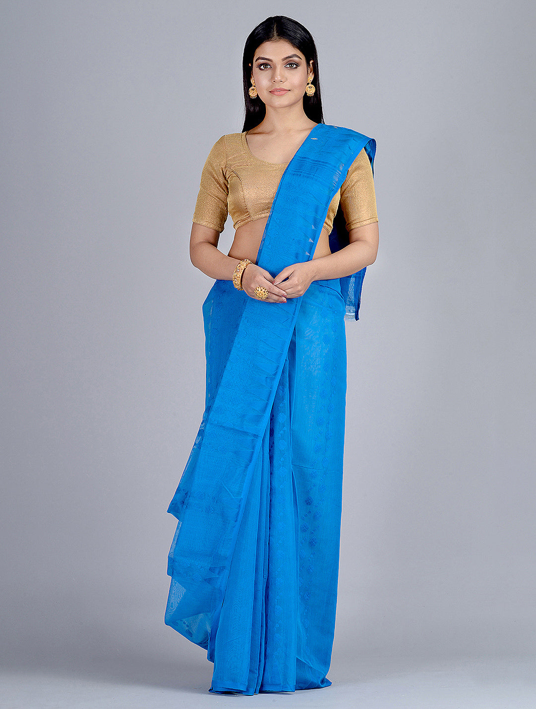 Blue Handloom Jamdani Saree