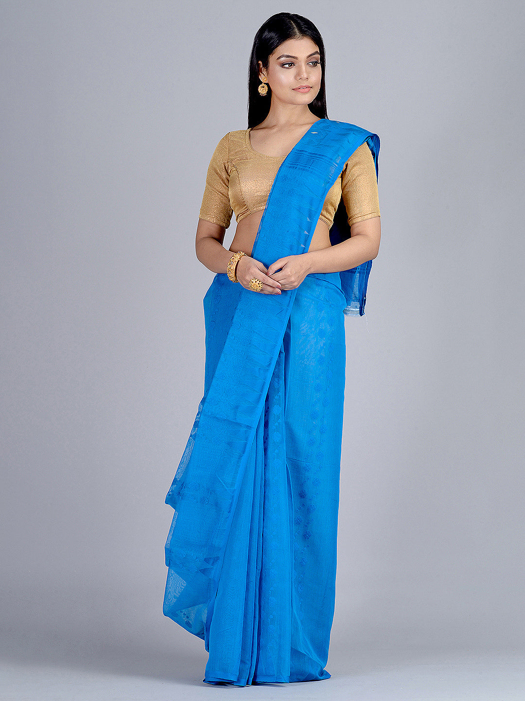 Blue Handloom Jamdani Saree