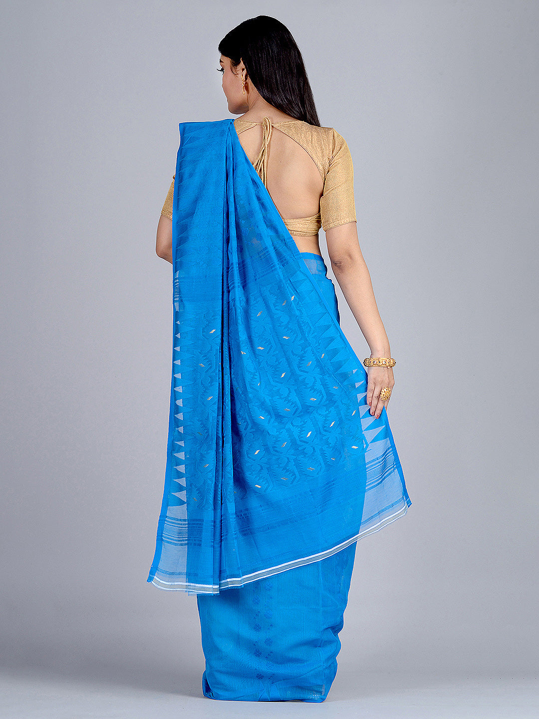 Blue Handloom Jamdani Saree