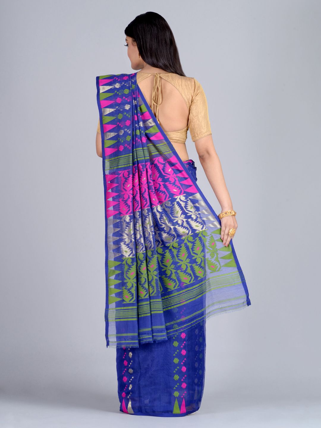 Blue & Multi Hand Woven Jamdani Saree