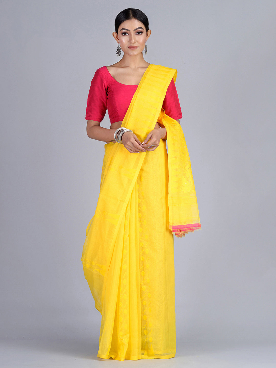 Yellow Handloom Jamdani Saree