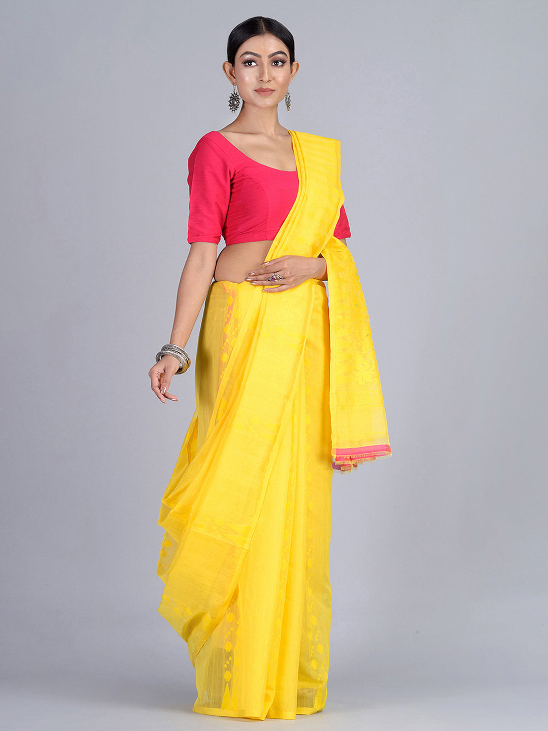 Yellow Handloom Jamdani Saree