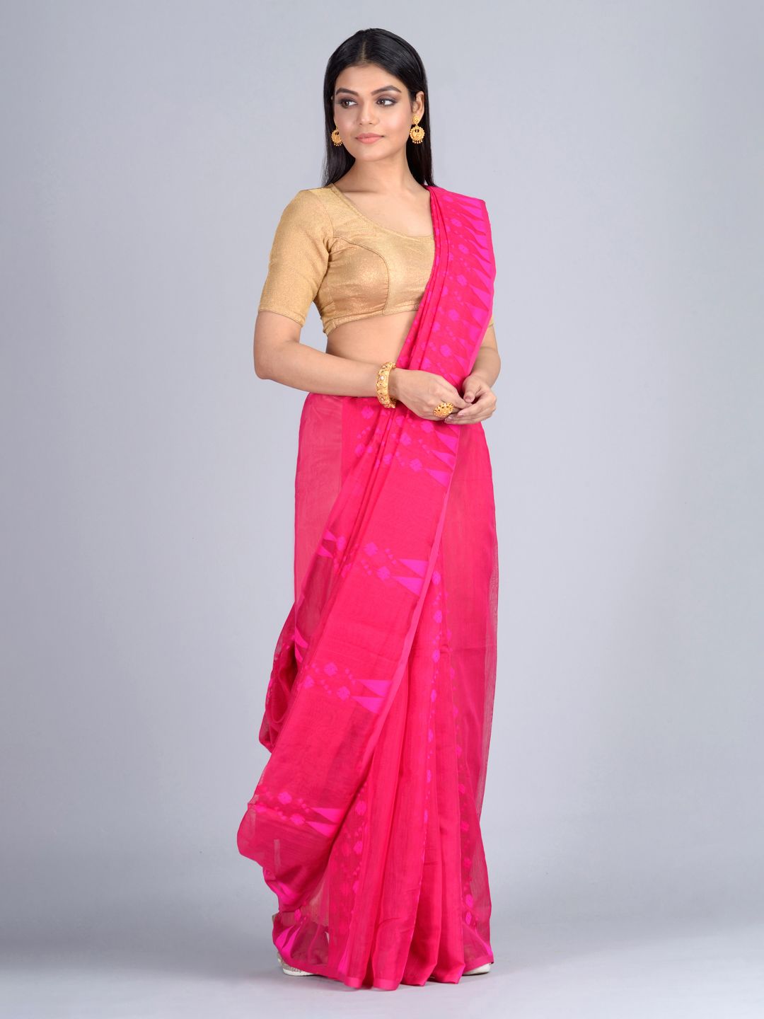 Deep Pink  Hand Woven Jamdani Saree