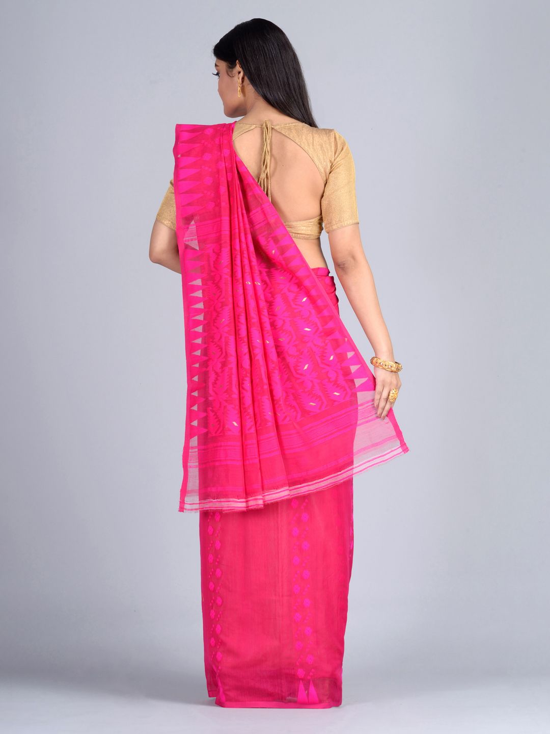 Deep Pink  Hand Woven Jamdani Saree