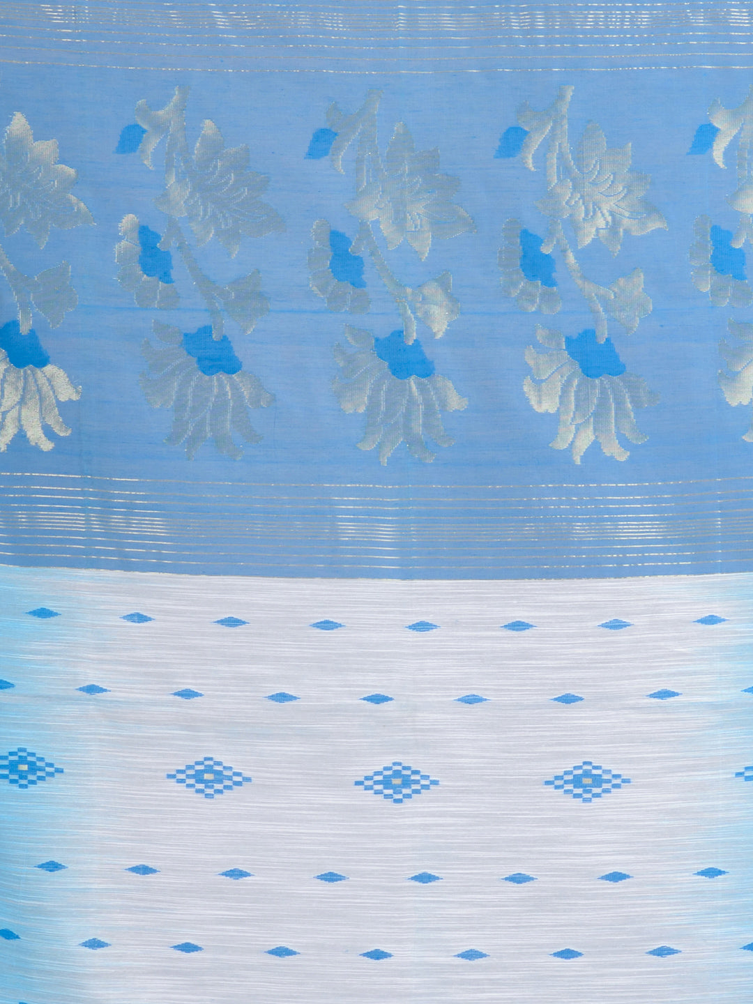 White & Blue Bengal Handloom  Saree with buti