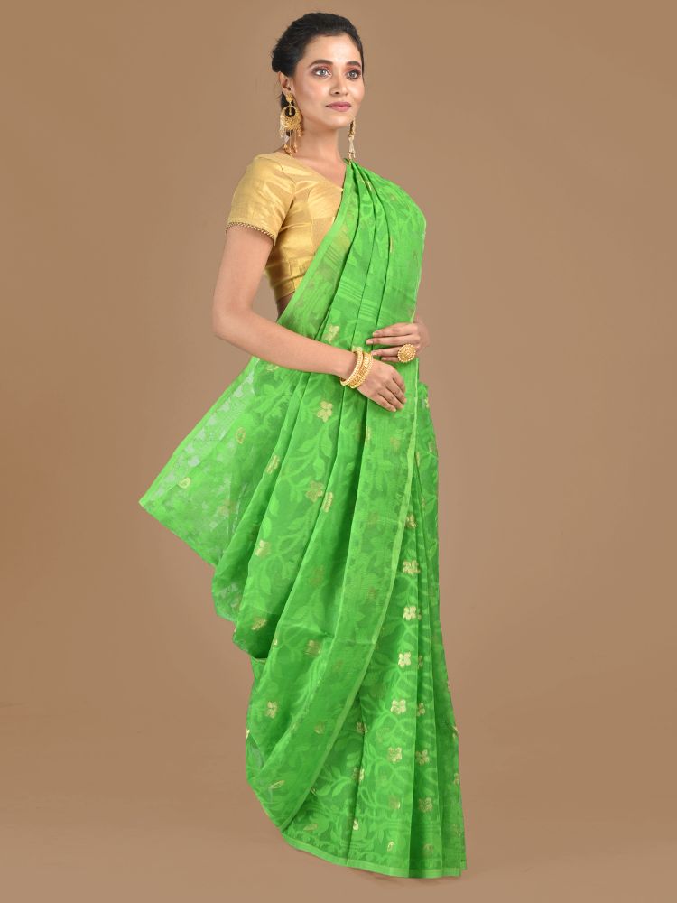 Light Green Silk Cotton Hand woven Jamdani saree