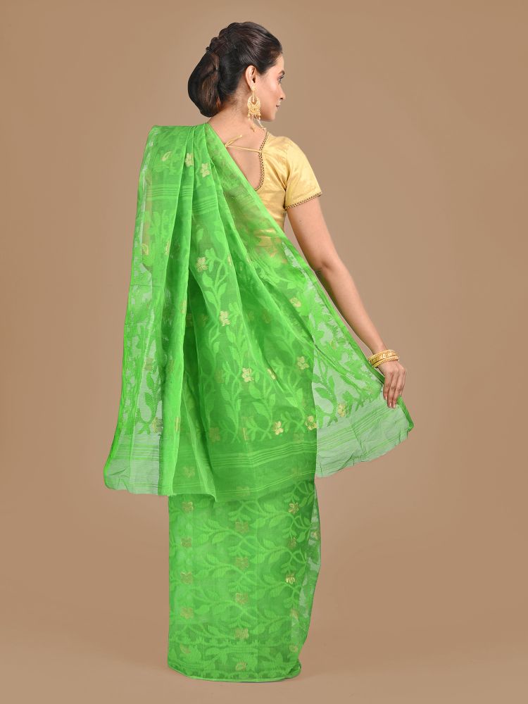 Light Green Silk Cotton Hand woven Jamdani saree