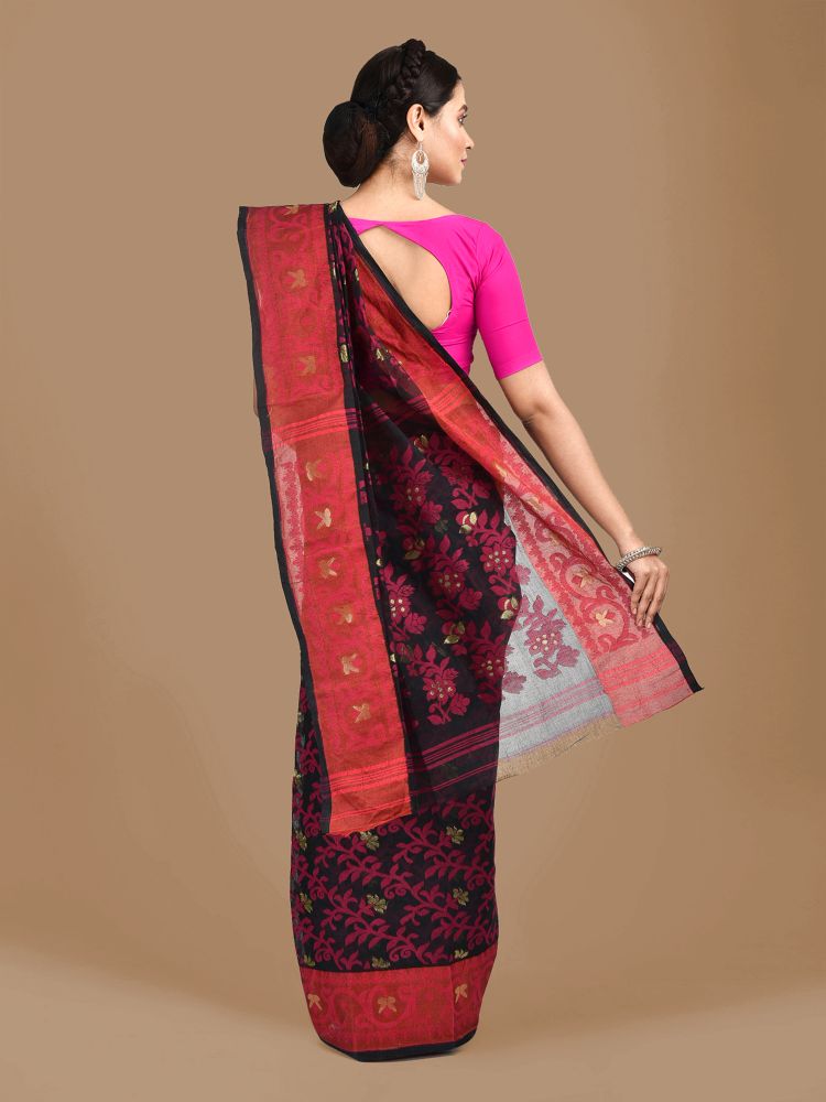 Black Cotton Hand woven Jamdani saree