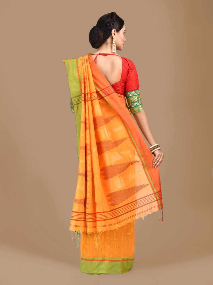 Yellow Blended Cotton Hand woven Saree