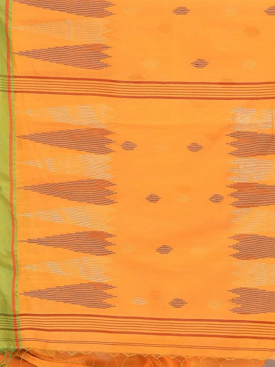 Yellow Blended Cotton Hand woven Saree