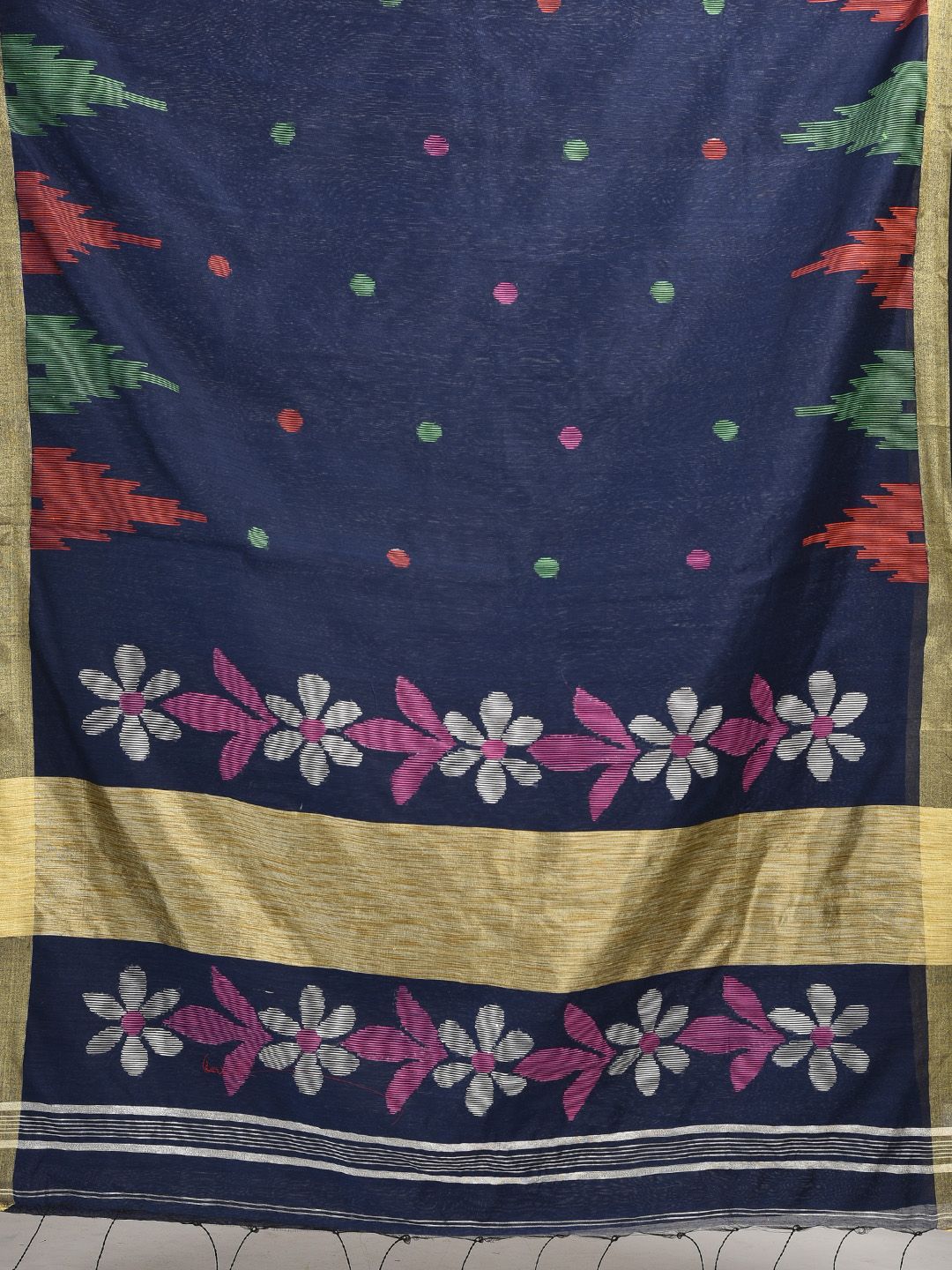 Blue Bengal handloom saree with temple border