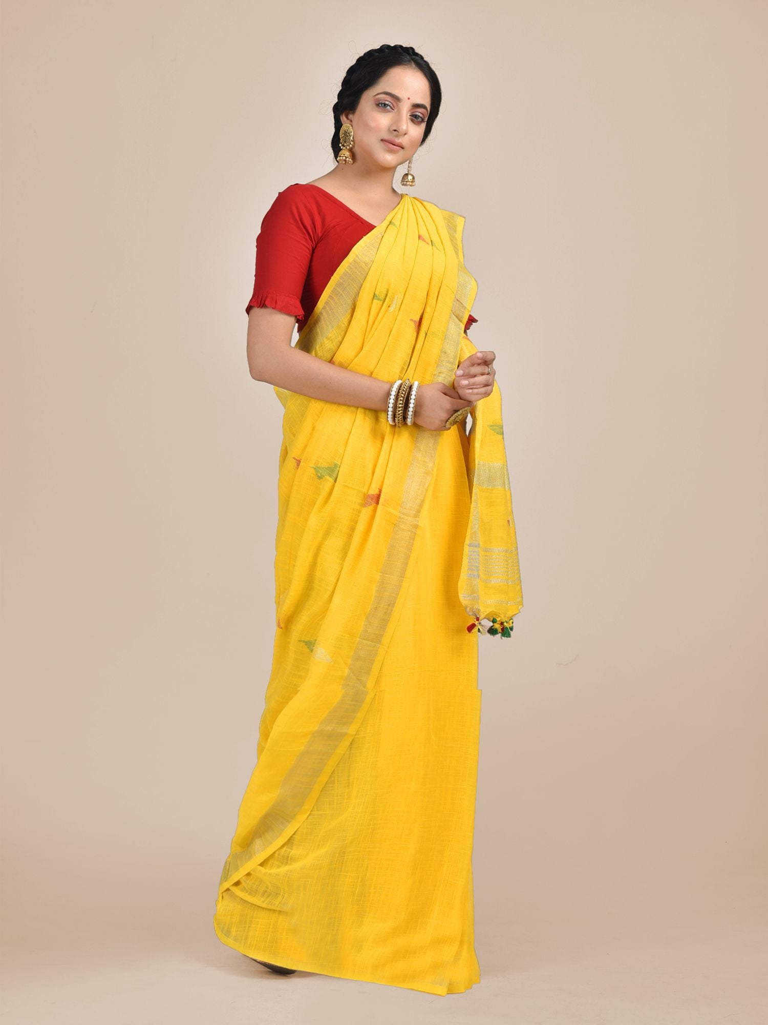 Yellow Cotton Hand woven saree