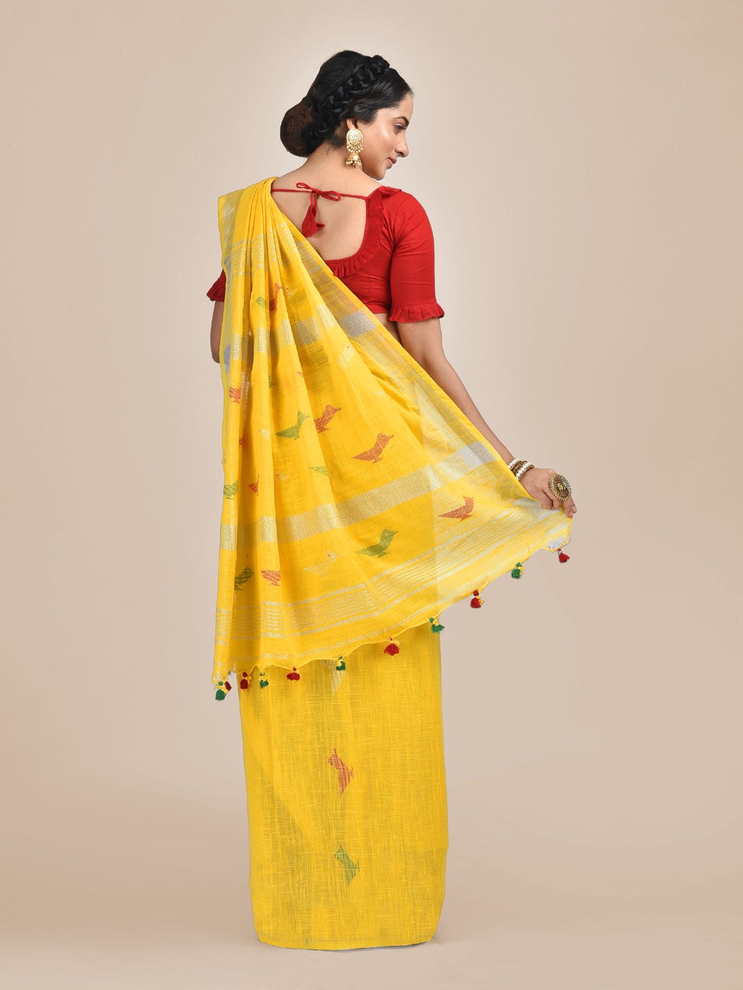 Yellow Cotton Hand woven saree