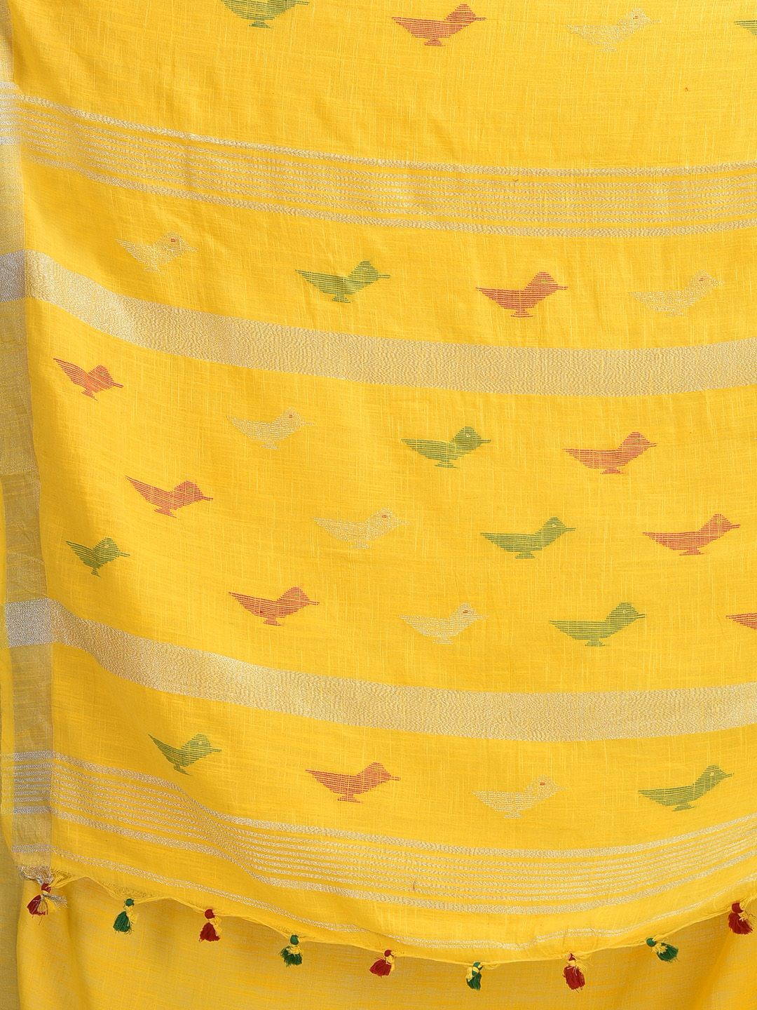 Yellow Cotton Hand woven saree