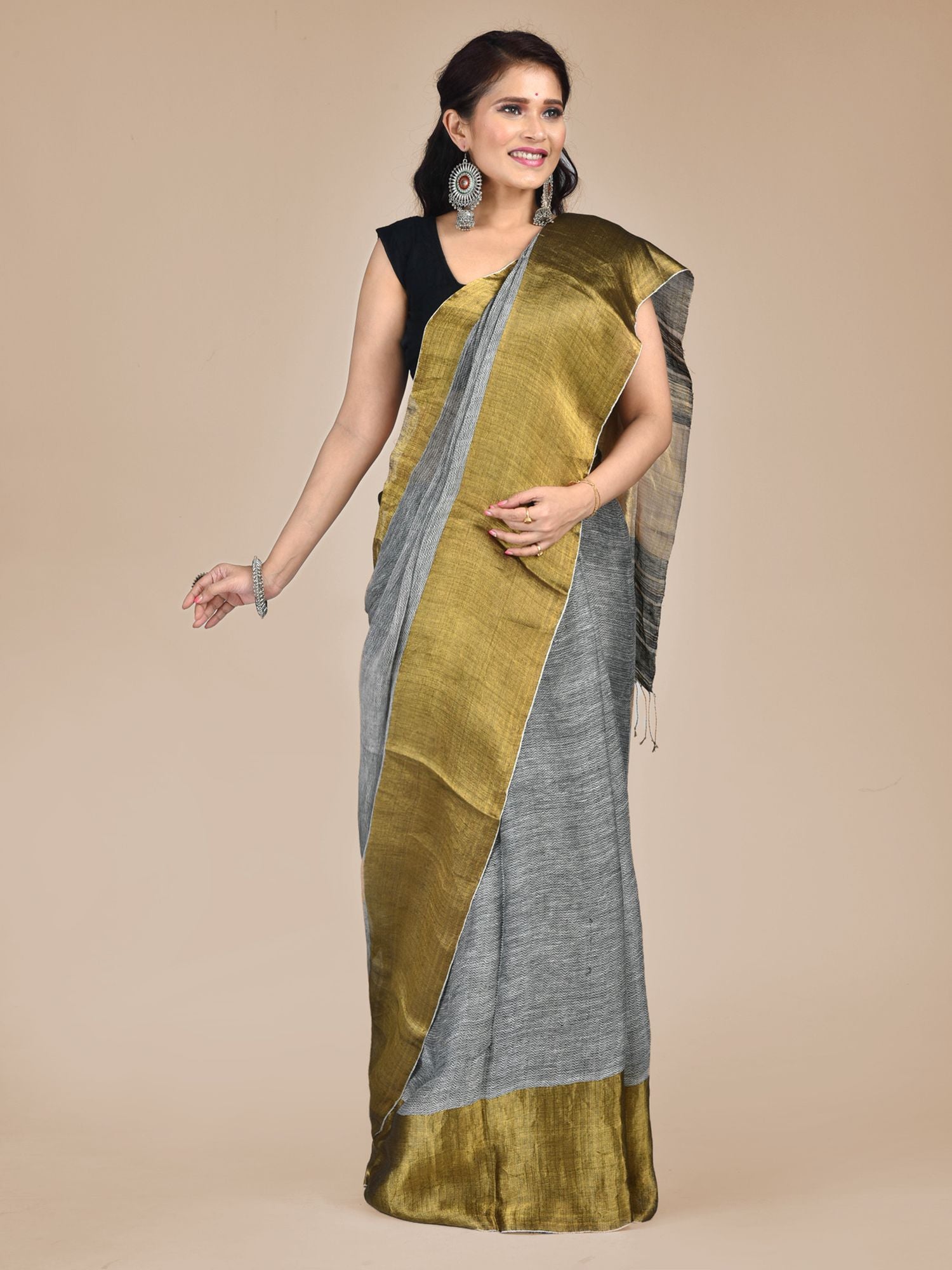 Solid Pure Linen Saree