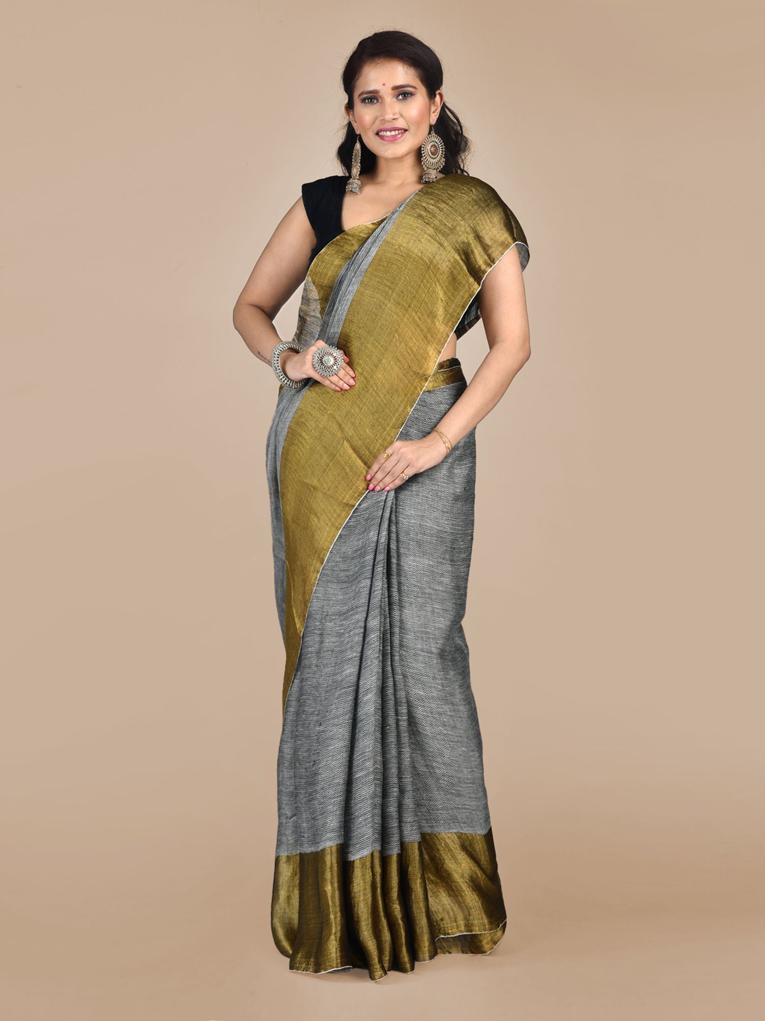 Solid Pure Linen Saree