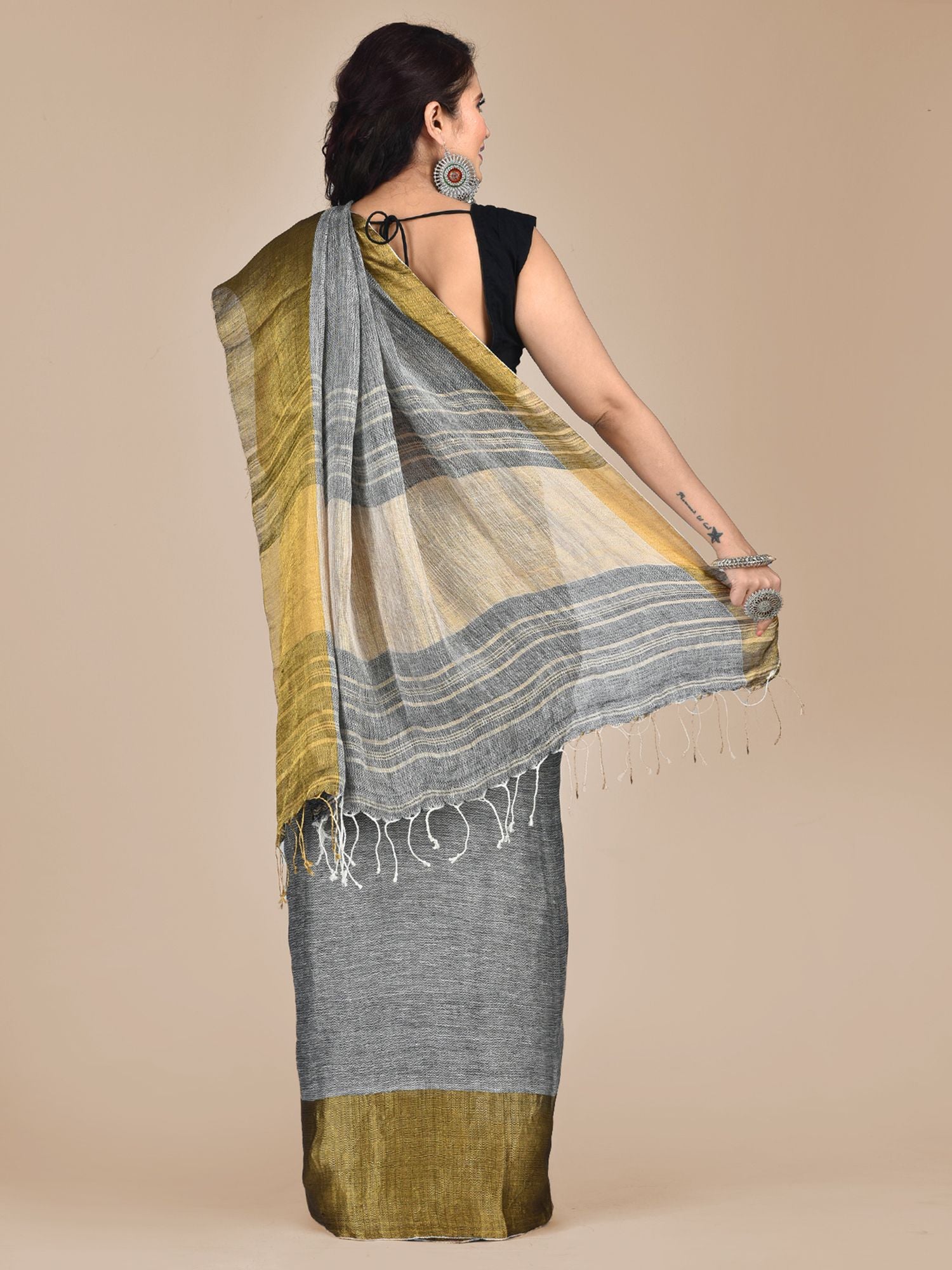 Solid Pure Linen Saree