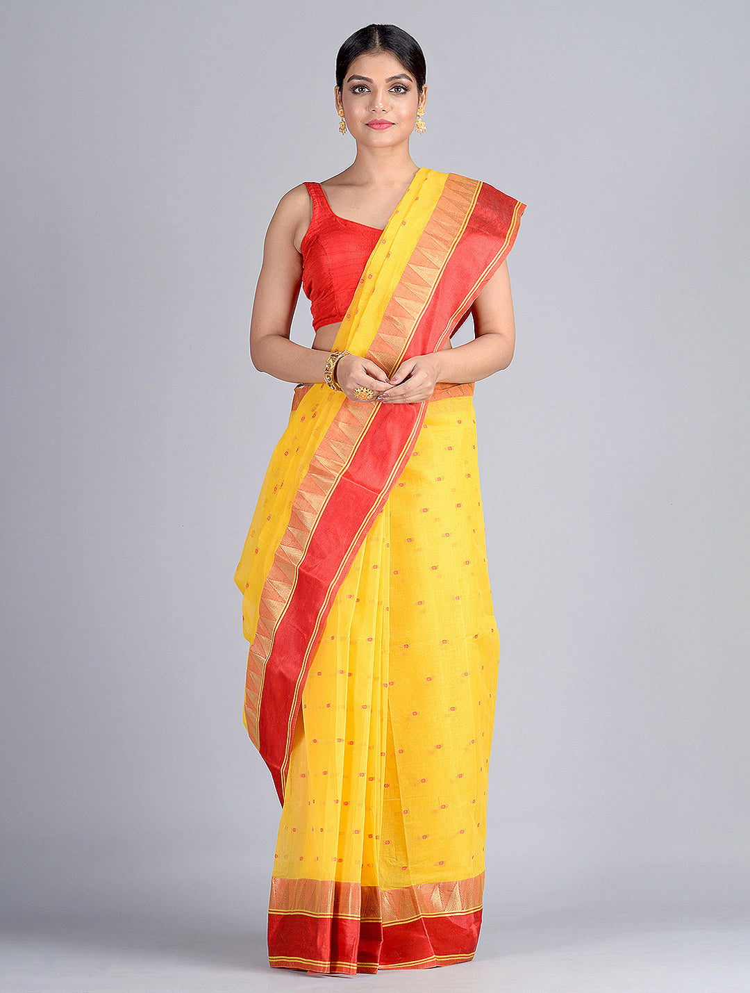 Yellow Pure Cotton Tant Saree