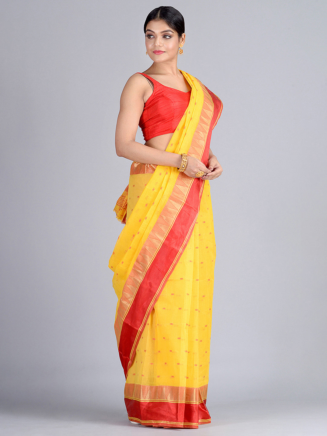 Yellow Pure Cotton Tant Saree