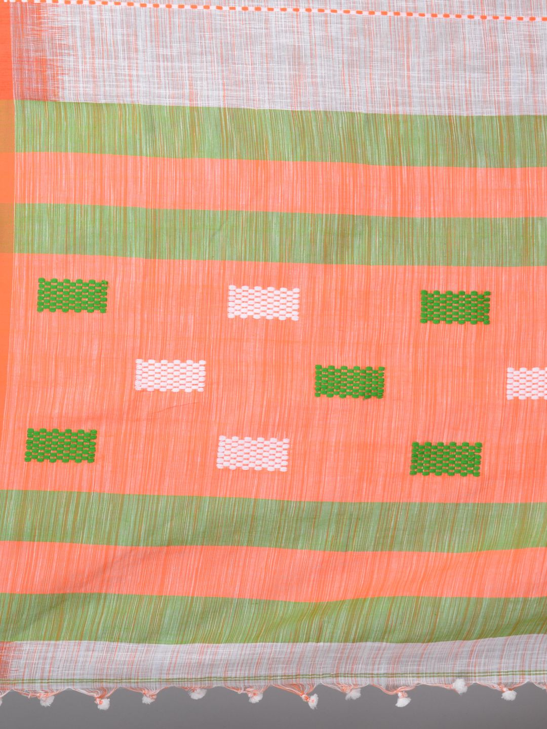 Off White & Orange Handwoven Cotton Saree