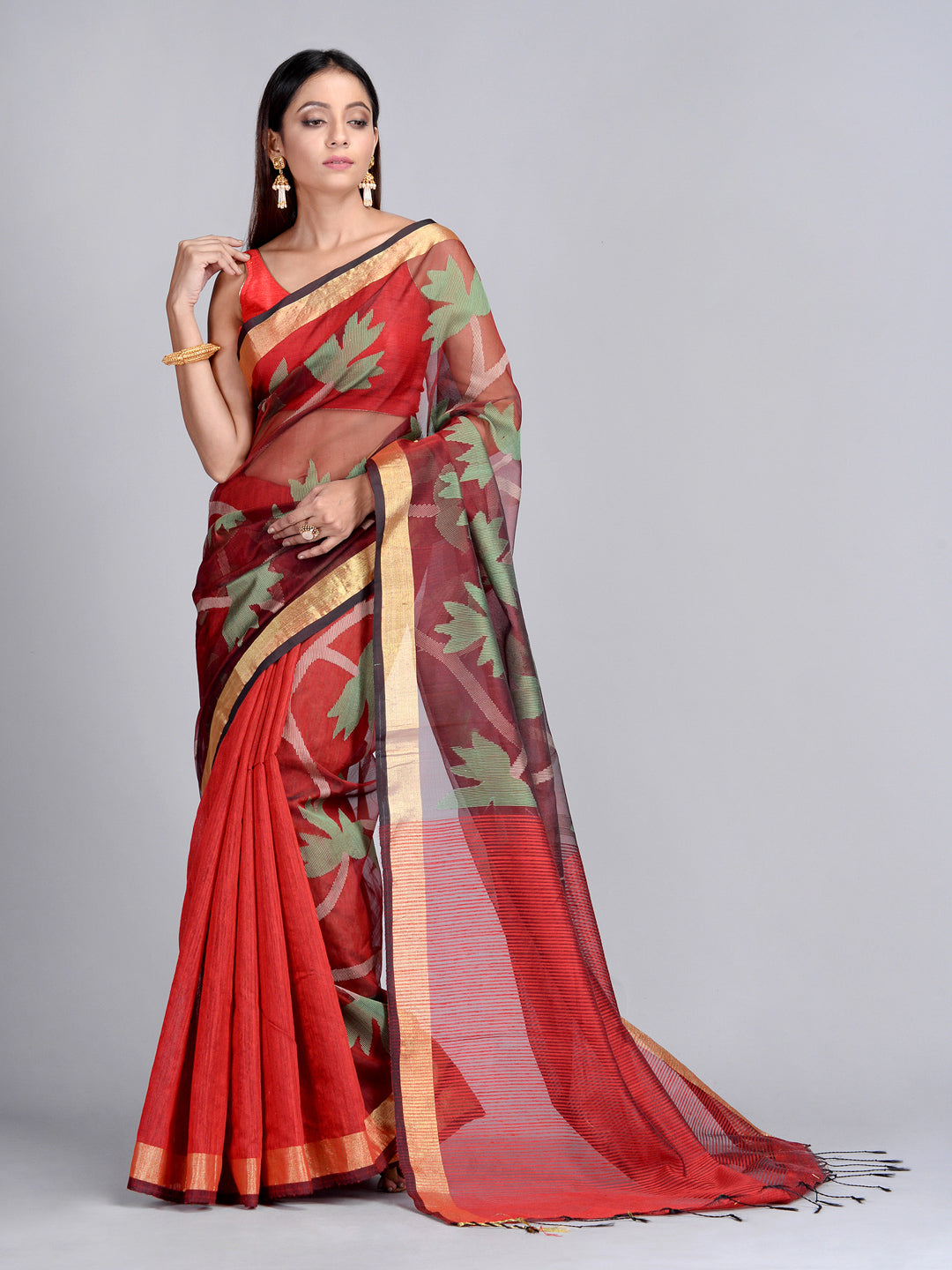 Rust Hand Woven Matka Silk Saree