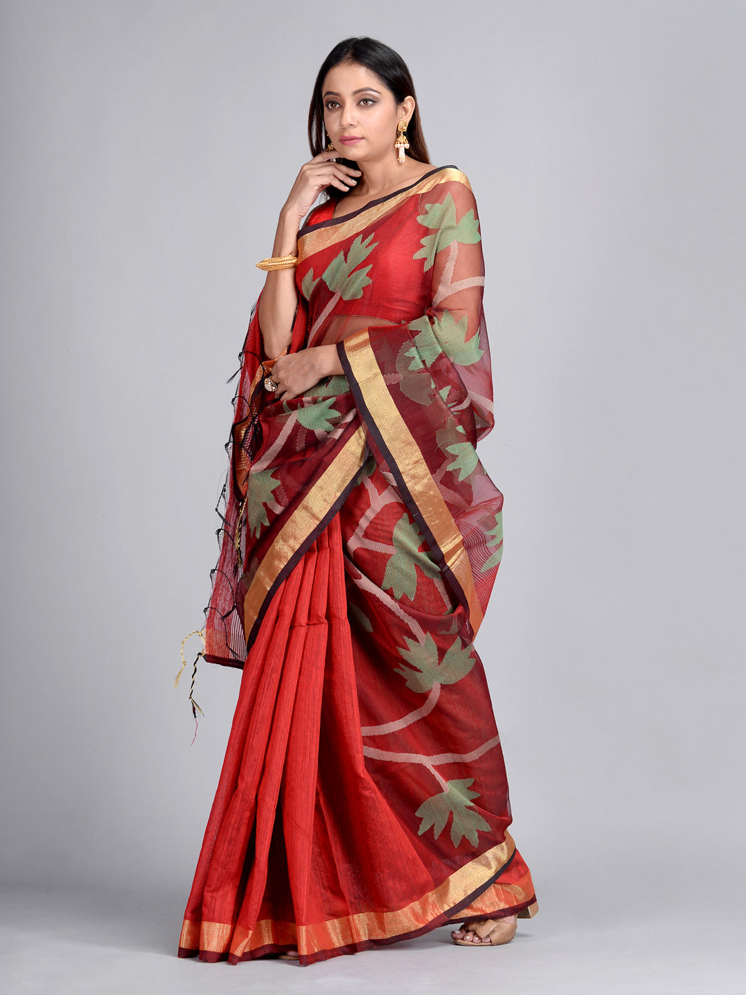 Rust Hand Woven Matka Silk Saree