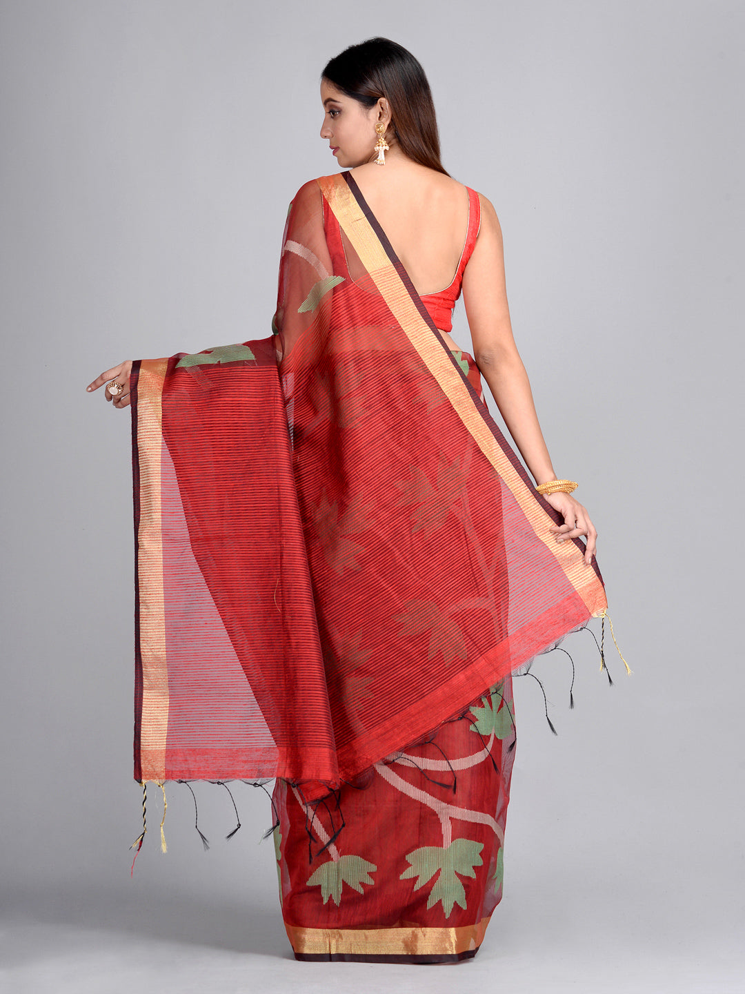 Rust Hand Woven Matka Silk Saree