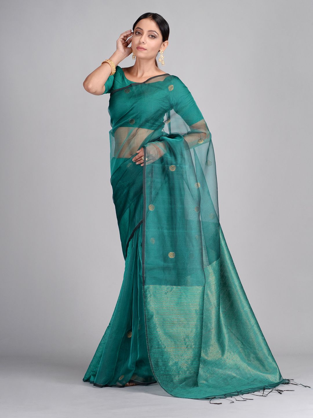 Green Hand Woven Matka Silk Saree