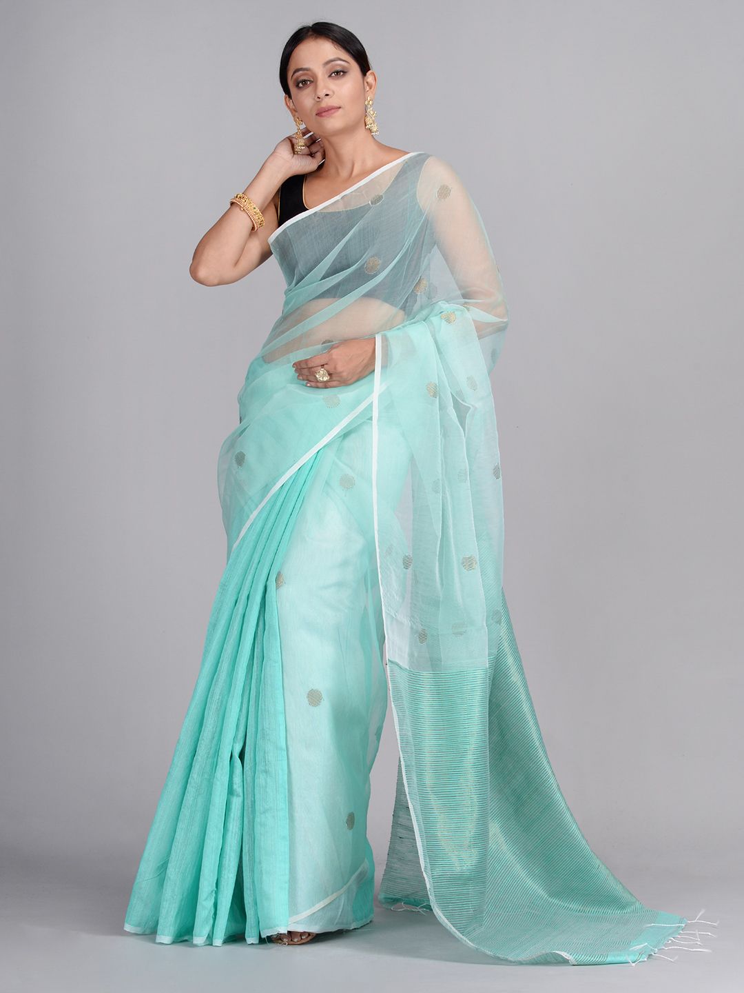 Sea Green Hand Woven Matka Silk Saree