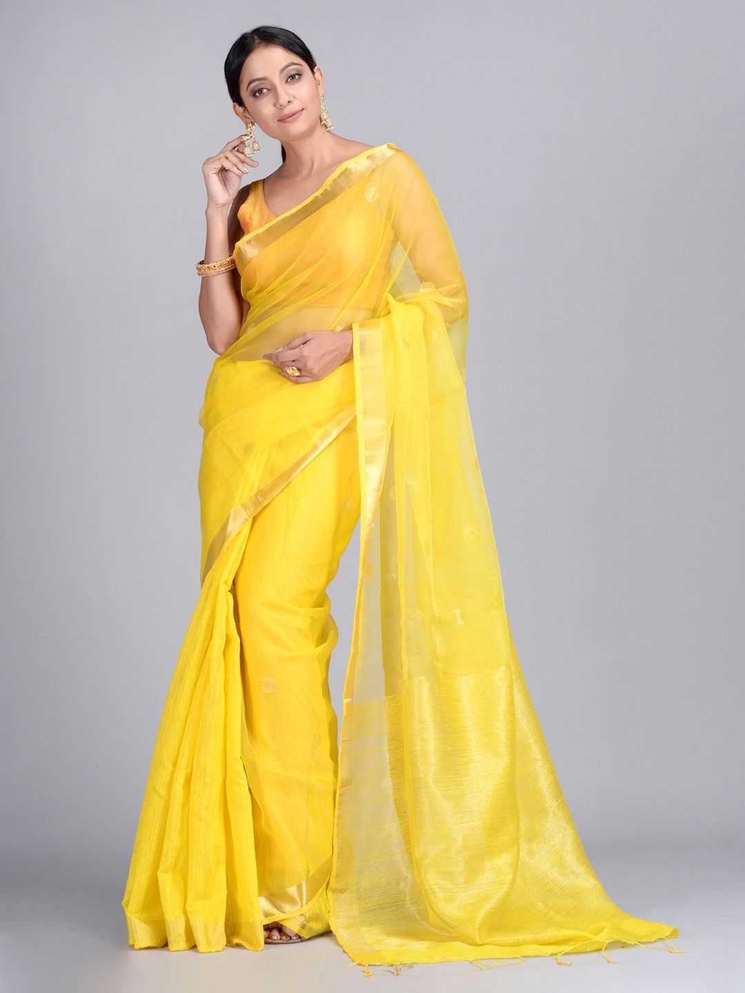 Yellow Hand Woven Matka Silk Saree