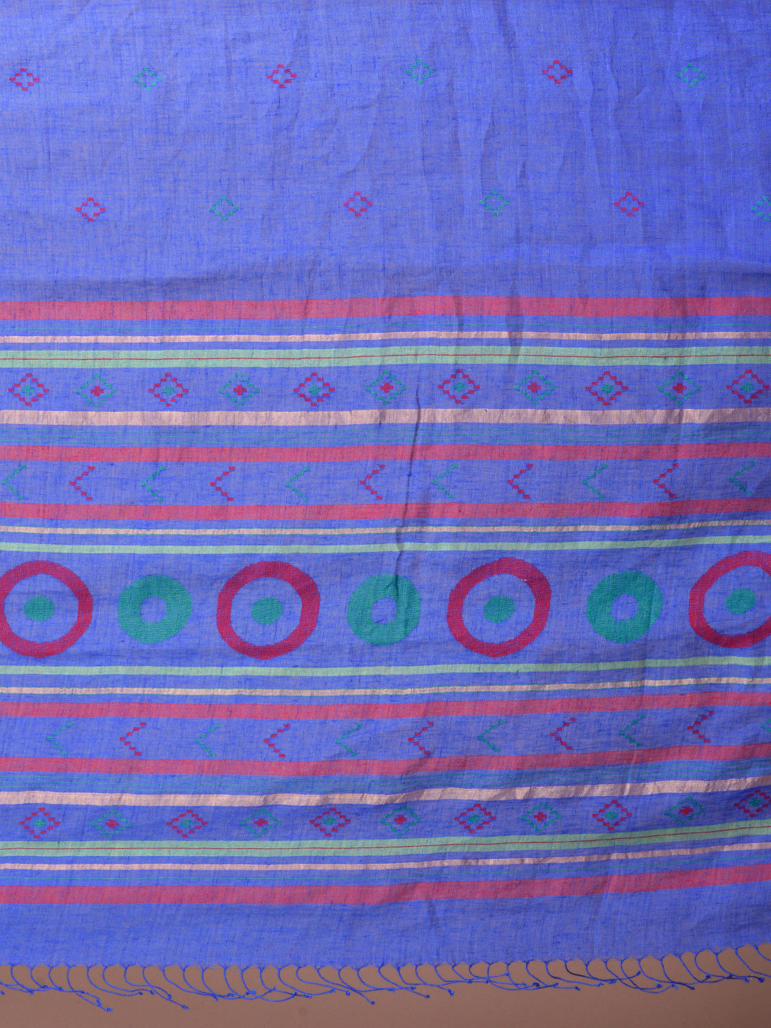 Cobalt Blue Linen Saree With Zari Border