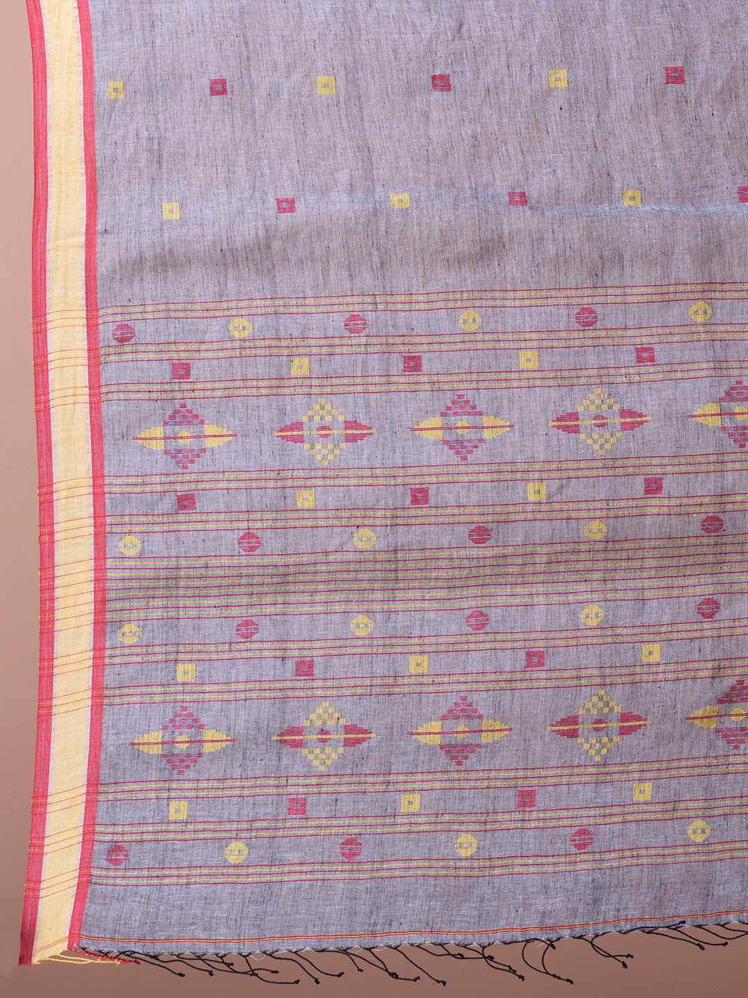 Steel Grey Hand Woven Linen with Zari Border