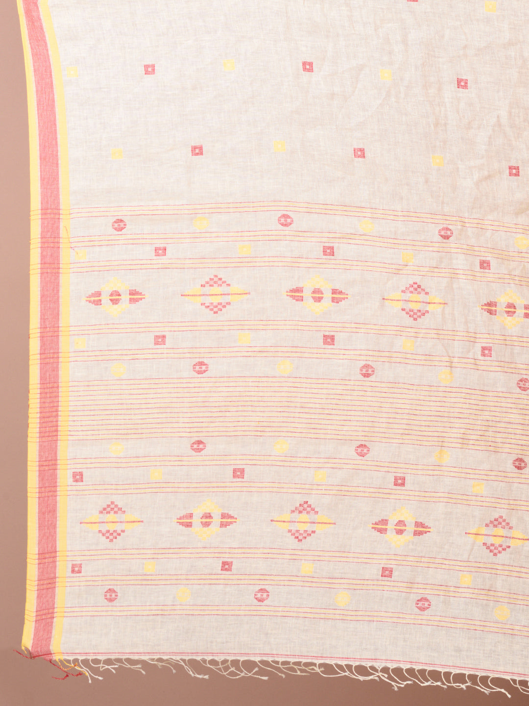 Cream Yellow Hand Woven Linen with Zari Border