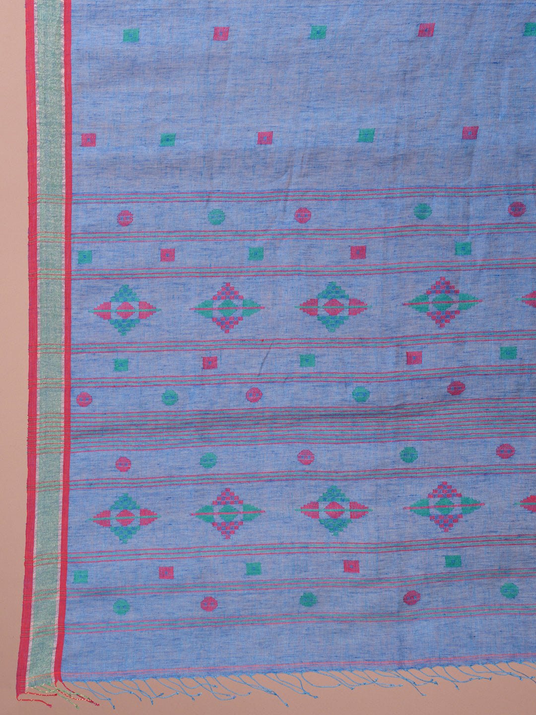 Powder Cobalt Blue Linen Saree With Woven Designs