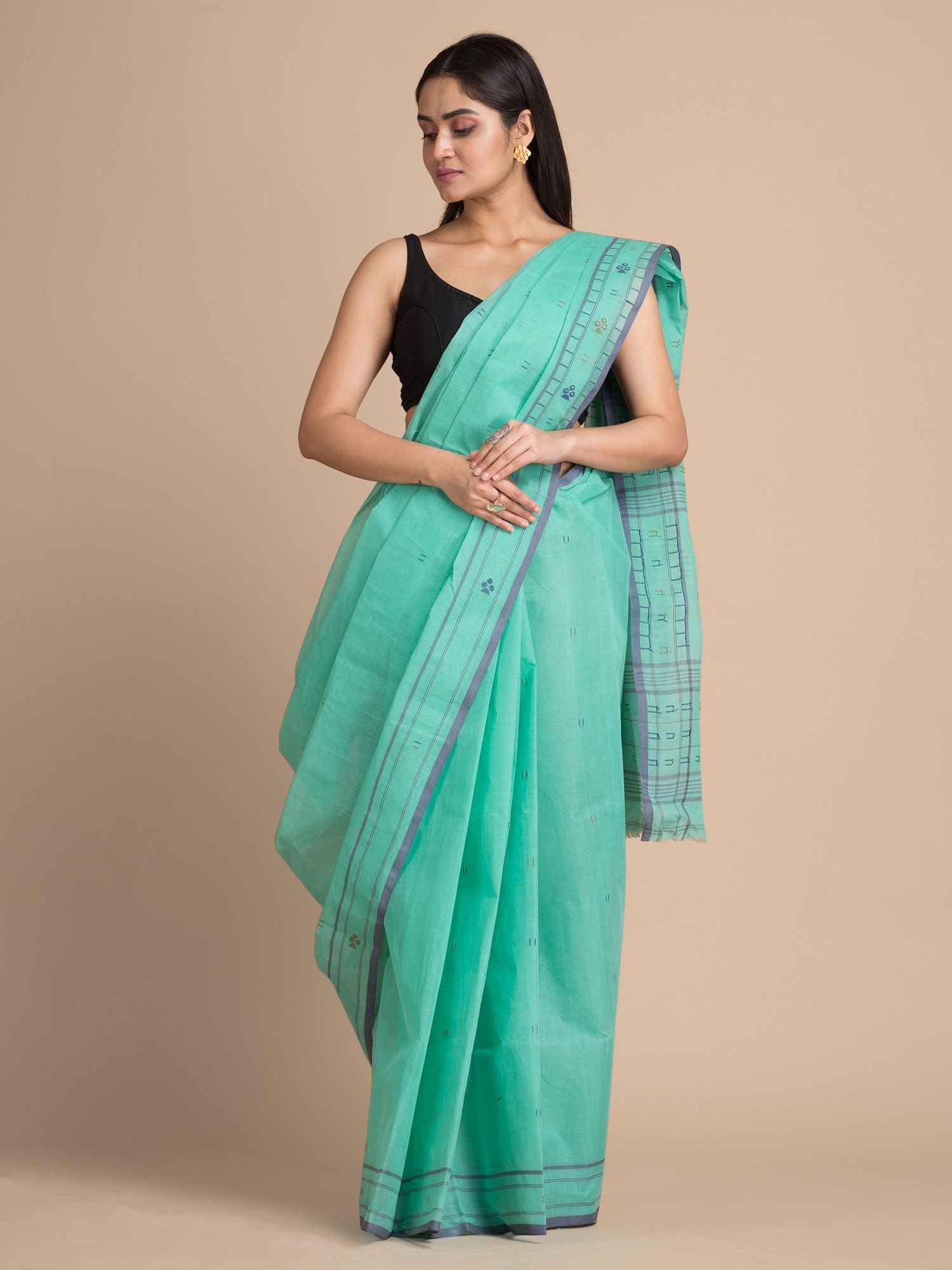 Sky Blue Pure Cotton Saree With Woven Designs