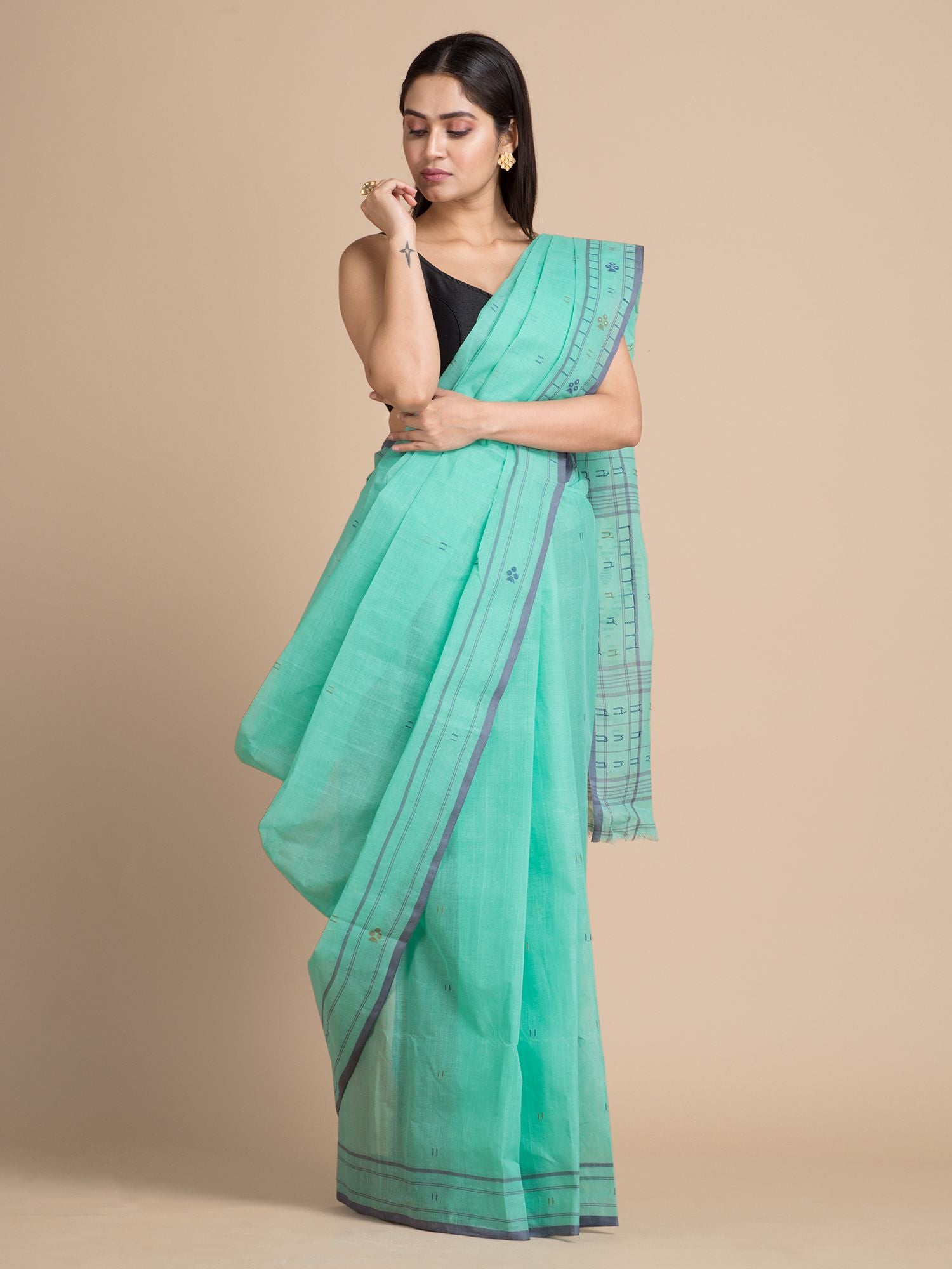 Sky Blue Pure Cotton Saree With Woven Designs