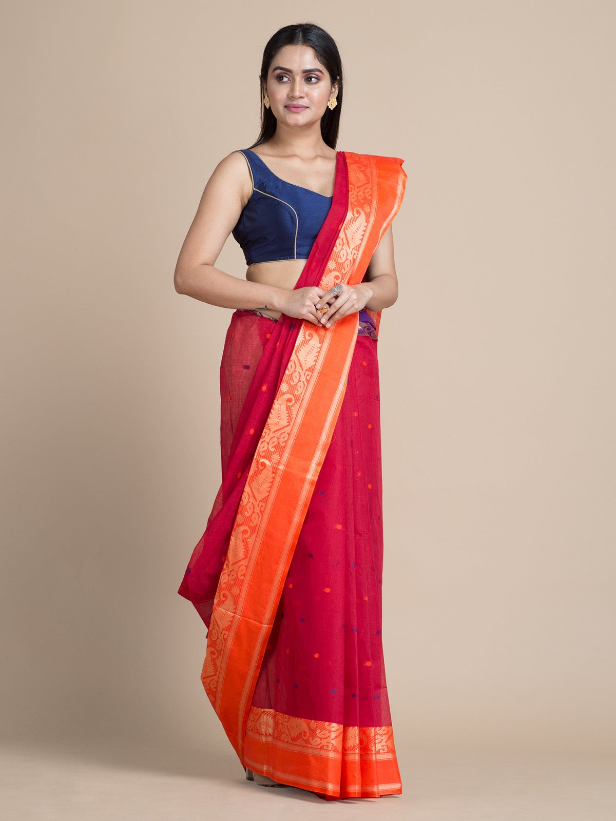 Magenta Tangail Saree With Zari Designs